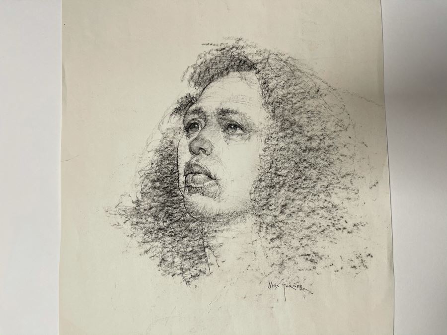 Max Turner Signed Original Face Portrait Drawing On Paper (Handwritten Quote On Back: 'Exaggerate The Essential, Leave The Obvious Vague. - Van Gogh') 11 X 14
