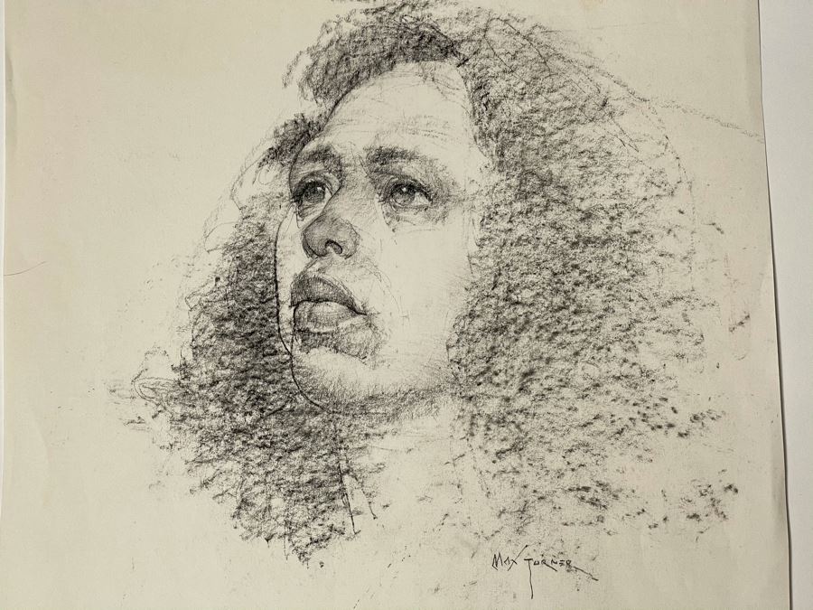 Max Turner Signed Original Face Portrait Drawing On Paper (Handwritten Quote On Back: 'Exaggerate The Essential, Leave The Obvious Vague. - Van Gogh') 11 X 14 [Photo 3]