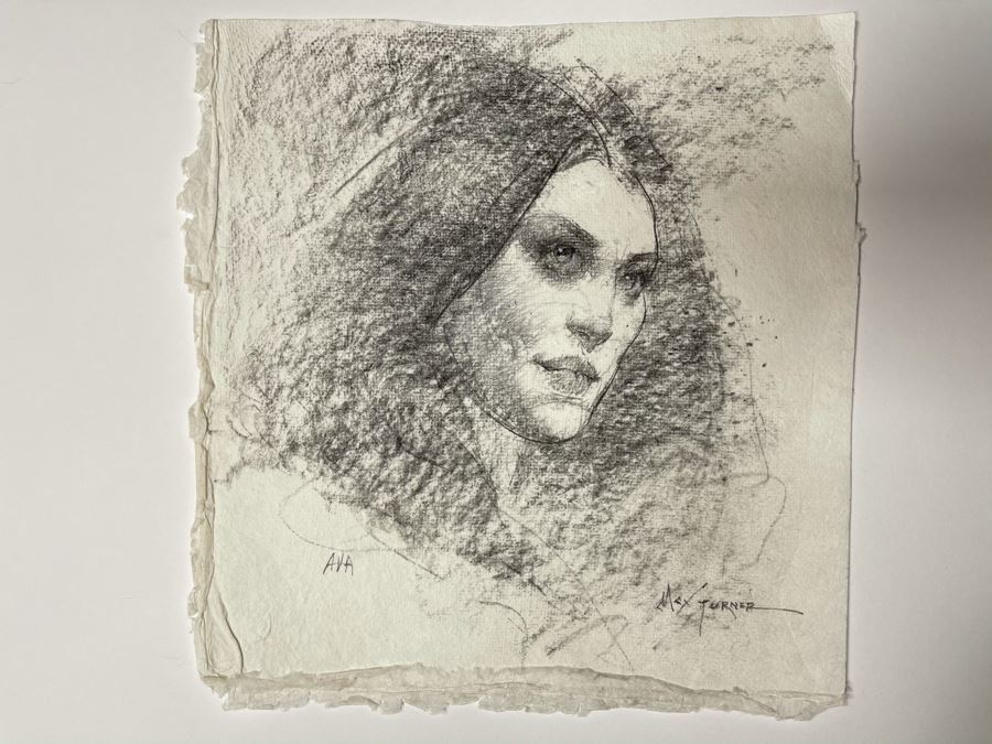 Max Turner Signed Original Face Portrait Drawing On Paper Ava 10 X 11 [Photo 3]