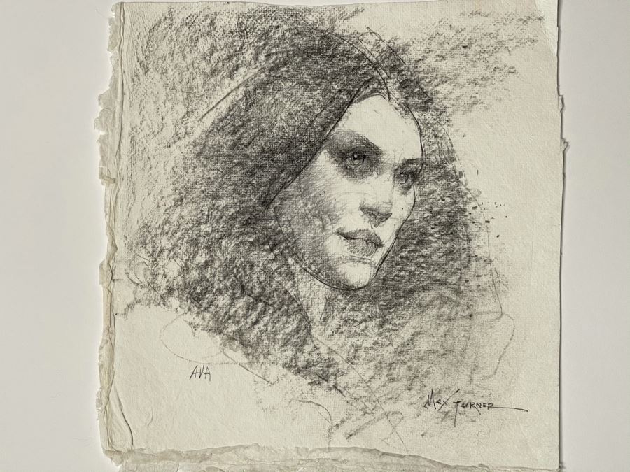 Max Turner Signed Original Face Portrait Drawing On Paper Ava 10 X 11