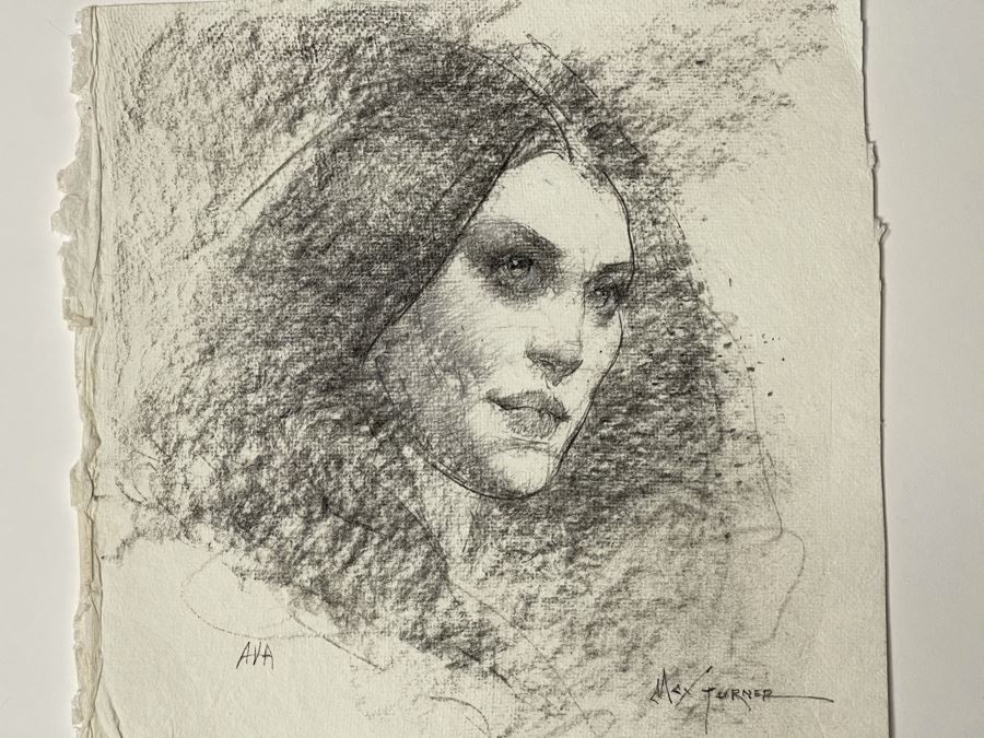 Max Turner Signed Original Face Portrait Drawing On Paper Ava 10 X 11 [Photo 5]