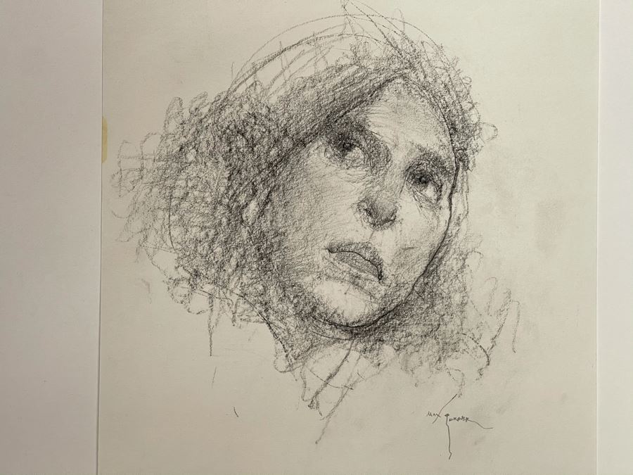 Max Turner Signed Original Face Portrait Drawing On Paper 11 X 12