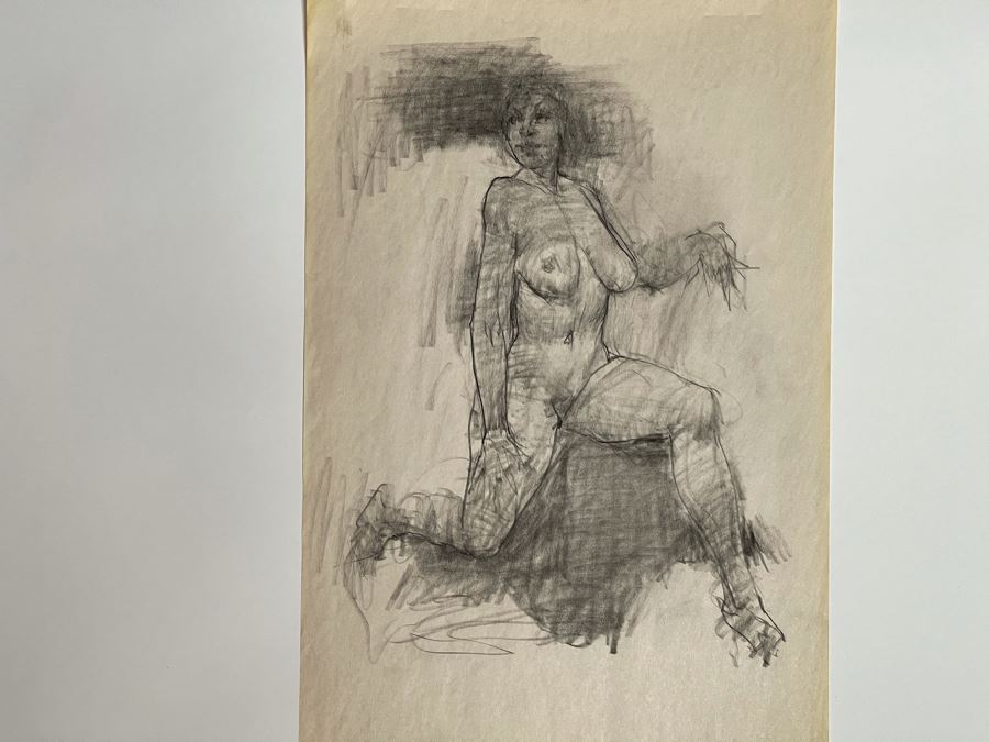 Max Turner Unsigned Original Nude Female Drawing On Paper 11.5 X 17