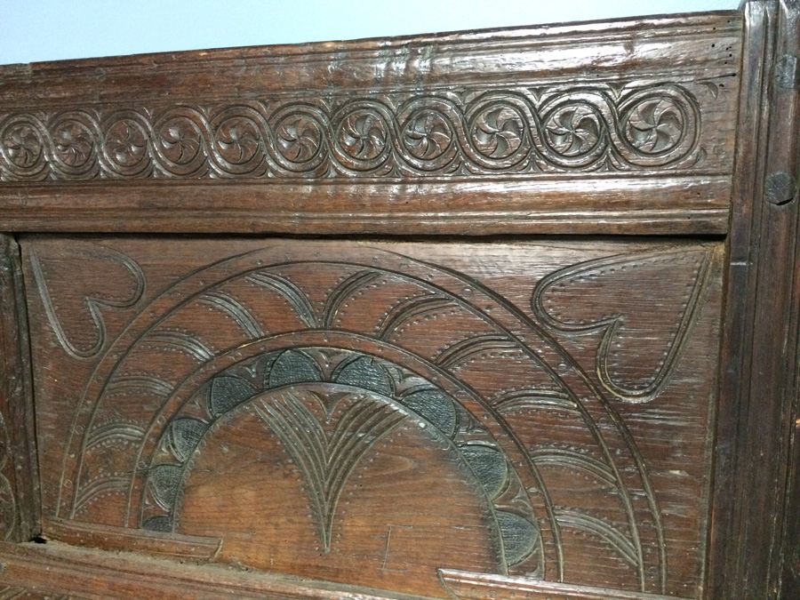 Antique 18th Century English Oak Bed Headboard and Footboard from Actor Cliff Robertson Estate [Photo 5]