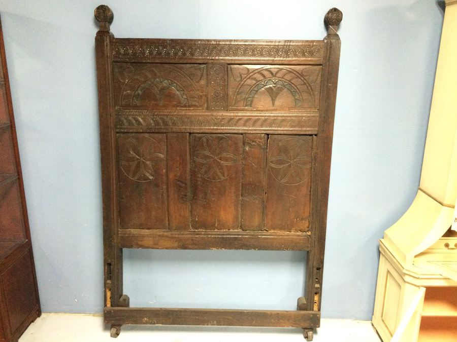 Antique 18th Century English Oak Bed Headboard and Footboard from Actor Cliff Robertson Estate [Photo 1]