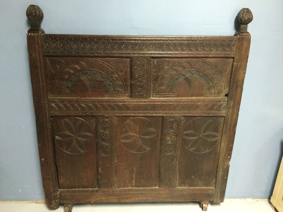 Antique 18th Century English Oak Bed Headboard and Footboard from Actor Cliff Robertson Estate [Photo 15]