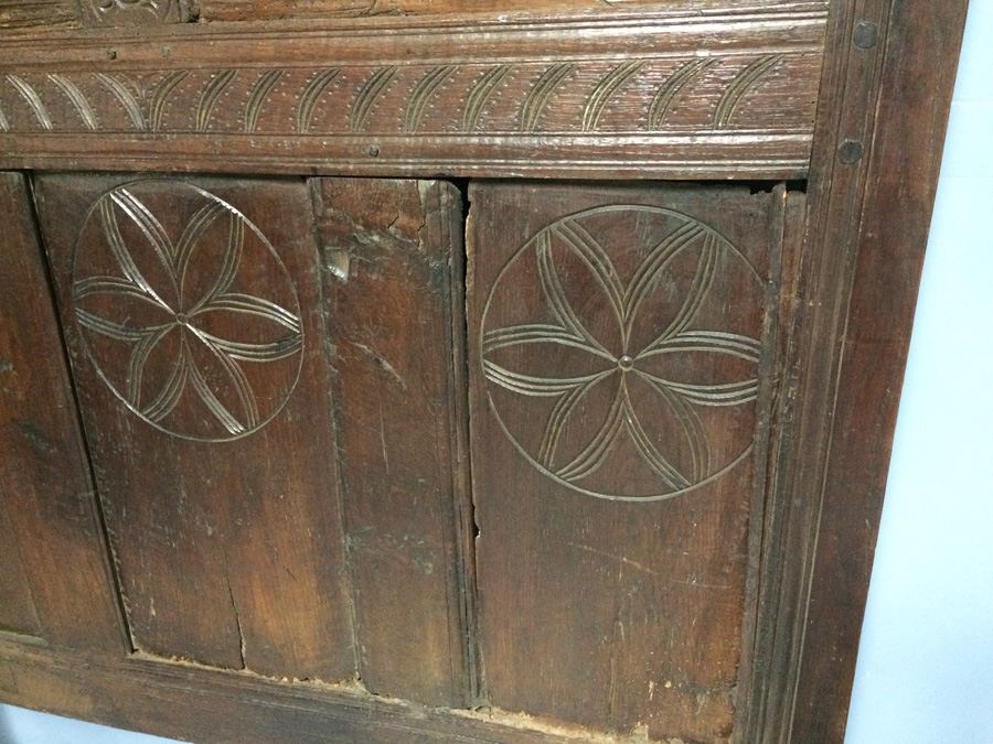 Antique 18th Century English Oak Bed Headboard and Footboard from Actor Cliff Robertson Estate [Photo 9]