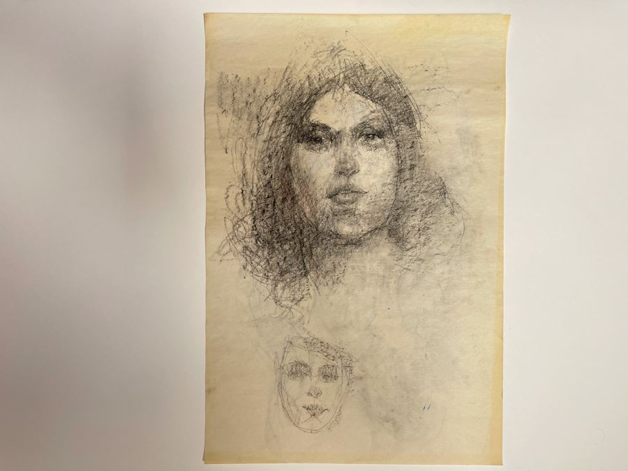 Max Turner Unsigned Original Face Portrait Drawing On Paper (Figure Sketches On Back Of Paper) 12 X 17 [Photo 1]