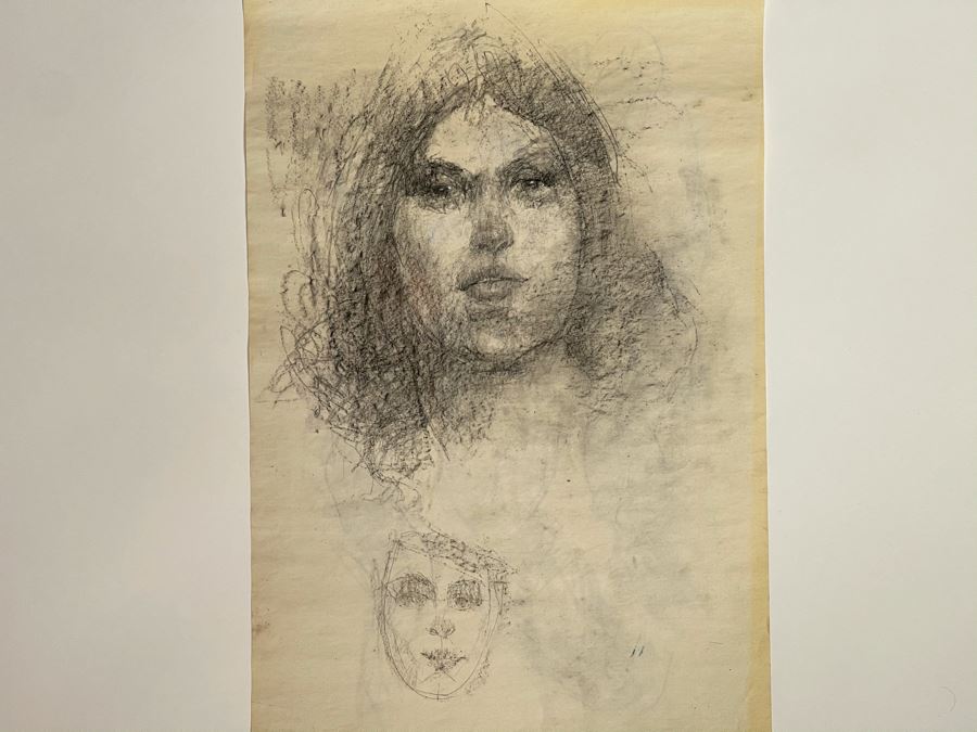 Max Turner Unsigned Original Face Portrait Drawing On Paper (Figure Sketches On Back Of Paper) 12 X 17 [Photo 4]