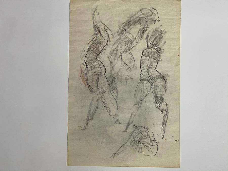 Max Turner Unsigned Original Face Portrait Drawing On Paper (Figure Sketches On Back Of Paper) 12 X 17 [Photo 10]