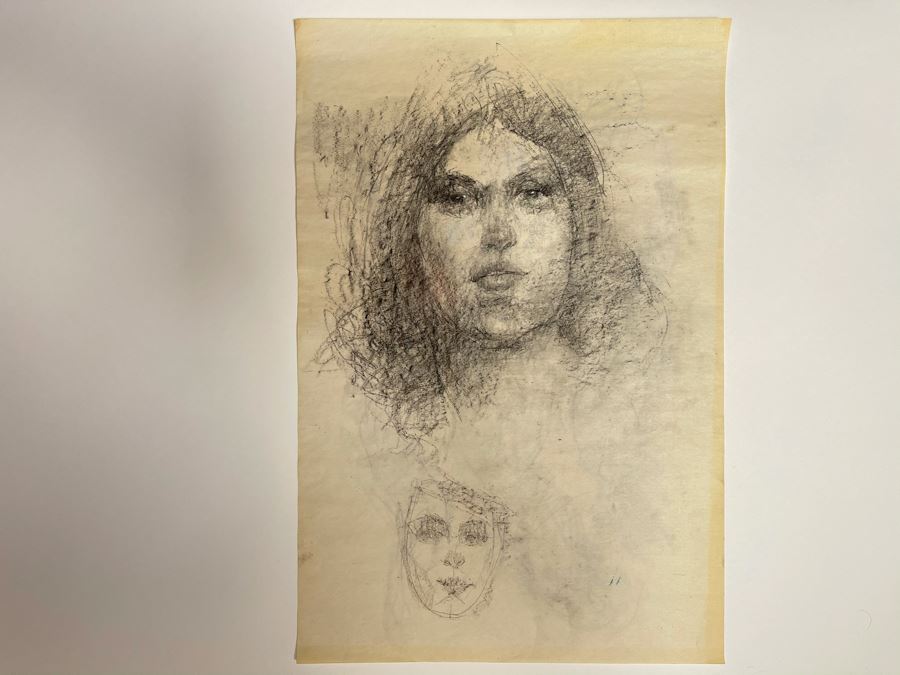 Max Turner Unsigned Original Face Portrait Drawing On Paper (Figure Sketches On Back Of Paper) 12 X 17 [Photo 2]