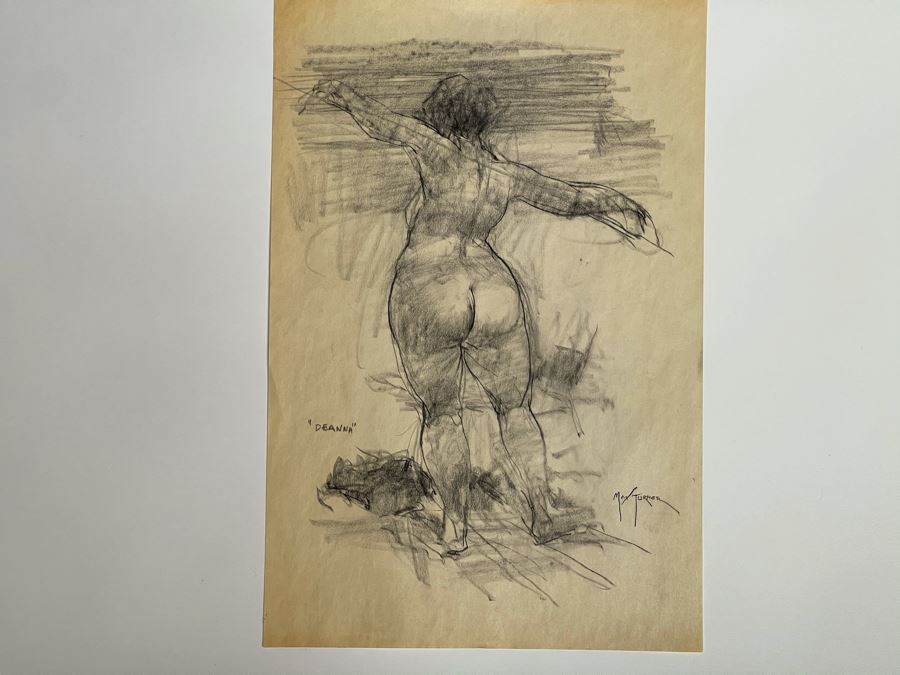 Max Turner Signed Original Nude Female Drawing On Paper Deanna 12 X 17 [Photo 3]