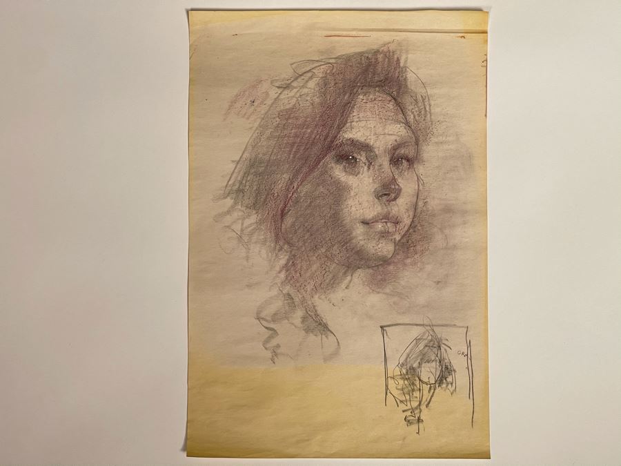 Max Turner Unsigned Original Face Portrait Drawing On Paper 12 X 17 [Photo 3]