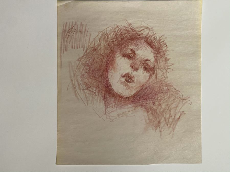 Max Turner Unsigned Original Face Portrait Drawing On Paper 11.5 X 13 [Photo 3]