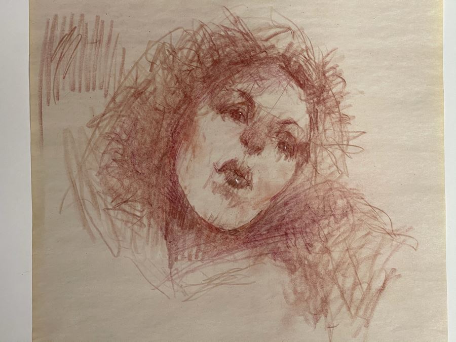 Max Turner Unsigned Original Face Portrait Drawing On Paper 11.5 X 13 [Photo 1]