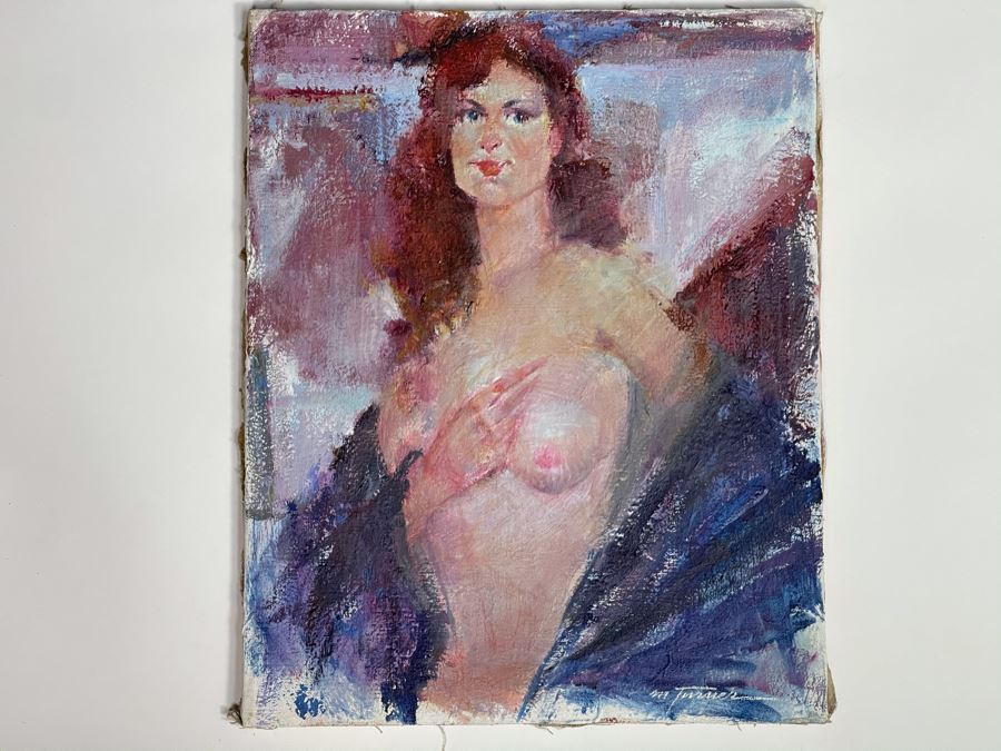 Max Turner Signed Original Nude Portrait Painting On Canvas 16 X 20