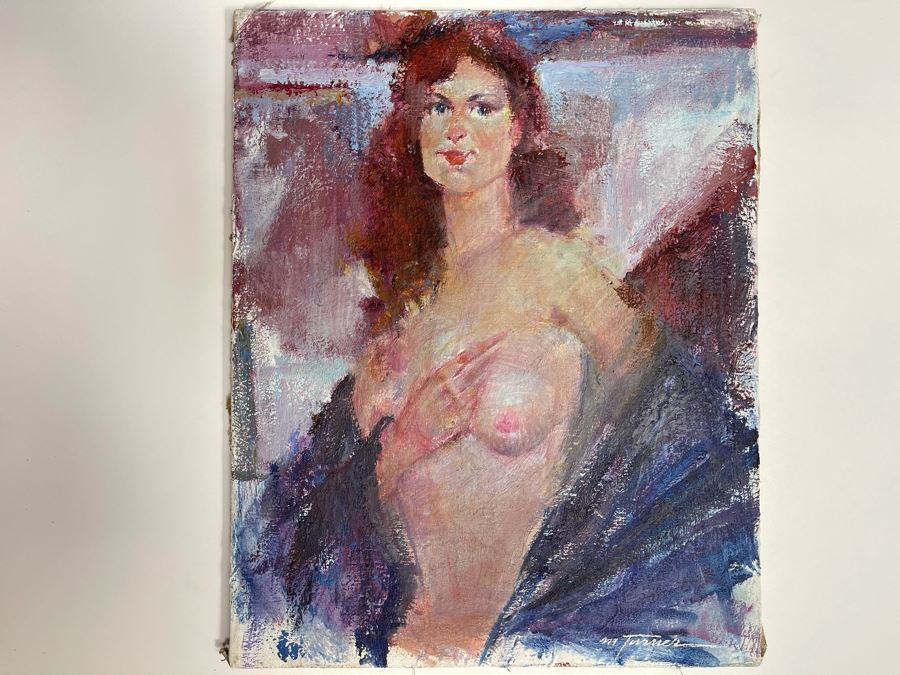 Max Turner Signed Original Nude Portrait Painting On Canvas 16 X 20 [Photo 2]