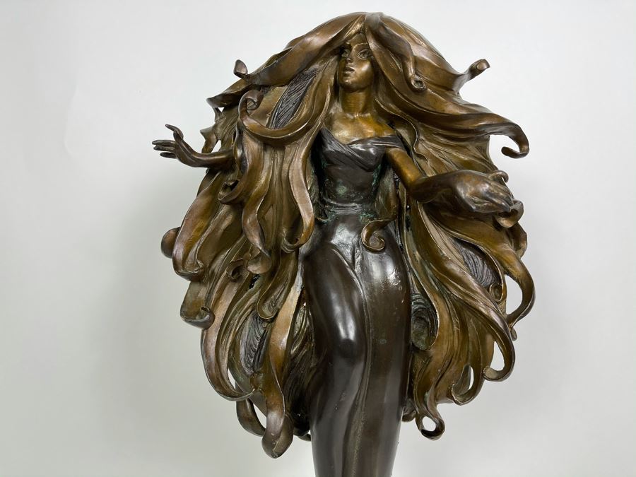 Max Turner Signed Bronze Sculpture On Marble Base 1990 Titled Curly Top 26'H X 11'W X 9'D 36lbs [Photo 5]