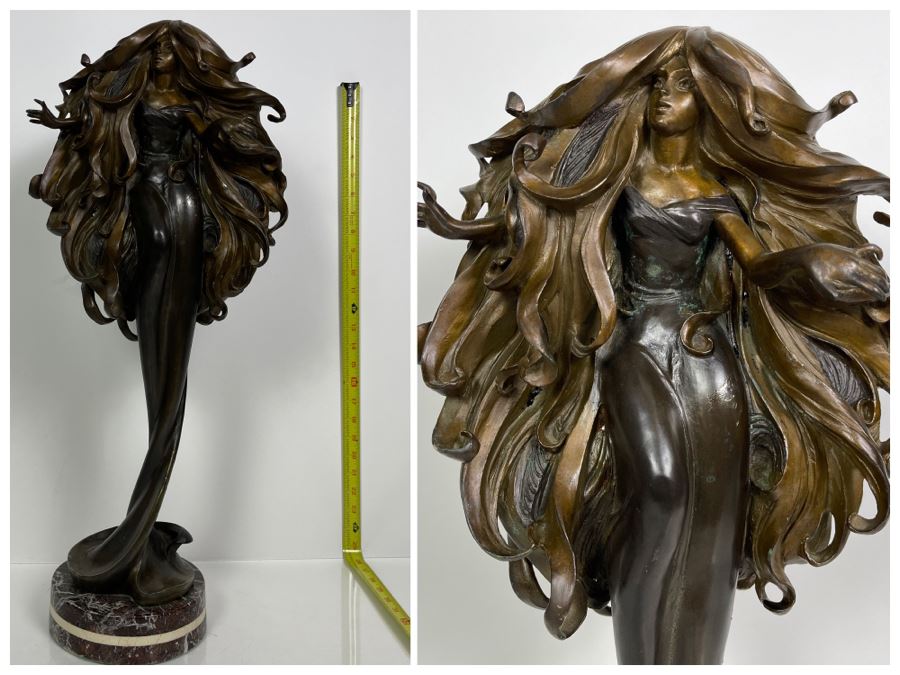 Max Turner Signed Bronze Sculpture On Marble Base 1990 Titled Curly Top 26'H X 11'W X 9'D 36lbs [Photo 1]