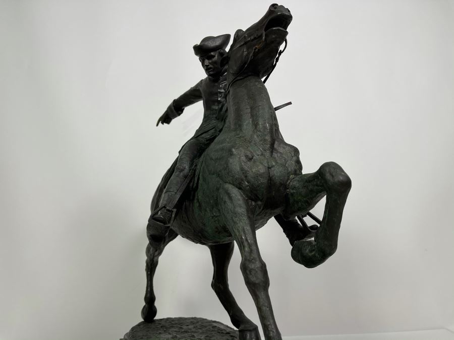 Signed Max Turner Bronze Sculpture On Marble Base Titled 'Paul Revere' After Cyrus Edwin Dallin 21W X 8D X 20H 73lbs [Photo 19]