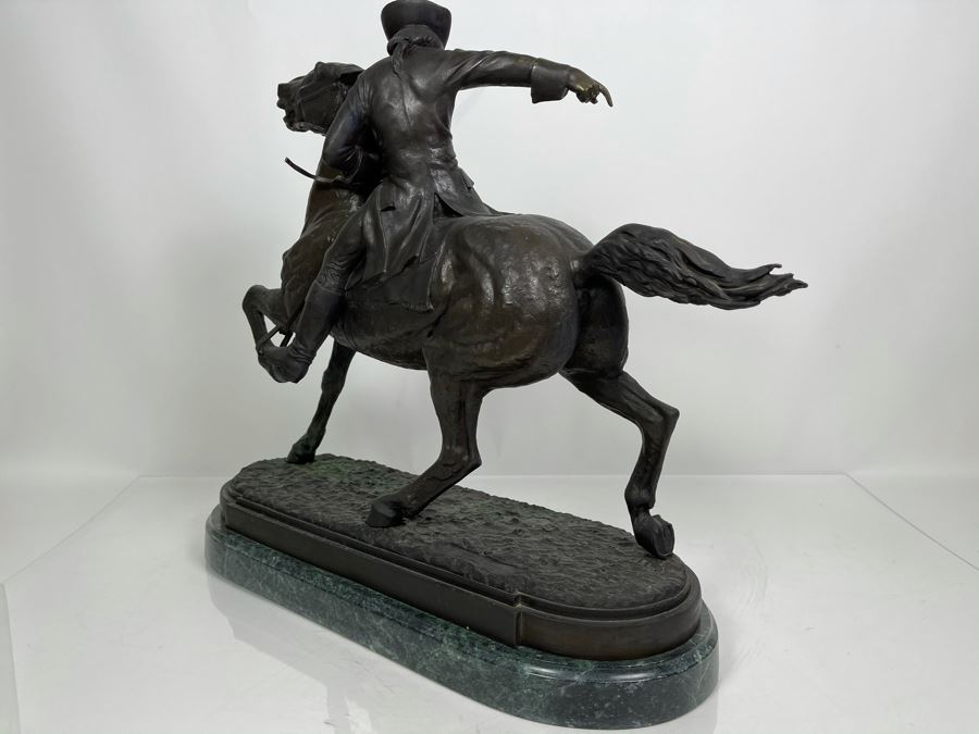 Signed Max Turner Bronze Sculpture On Marble Base Titled 'Paul Revere' After Cyrus Edwin Dallin 21W X 8D X 20H 73lbs [Photo 31]