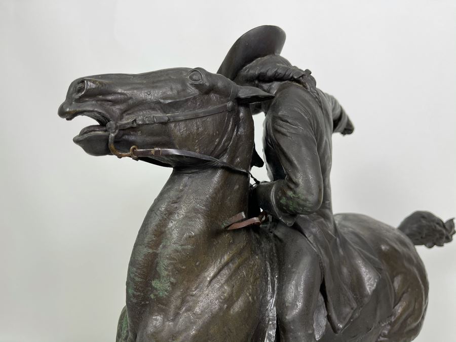 Signed Max Turner Bronze Sculpture On Marble Base Titled 'Paul Revere' After Cyrus Edwin Dallin 21W X 8D X 20H 73lbs [Photo 22]