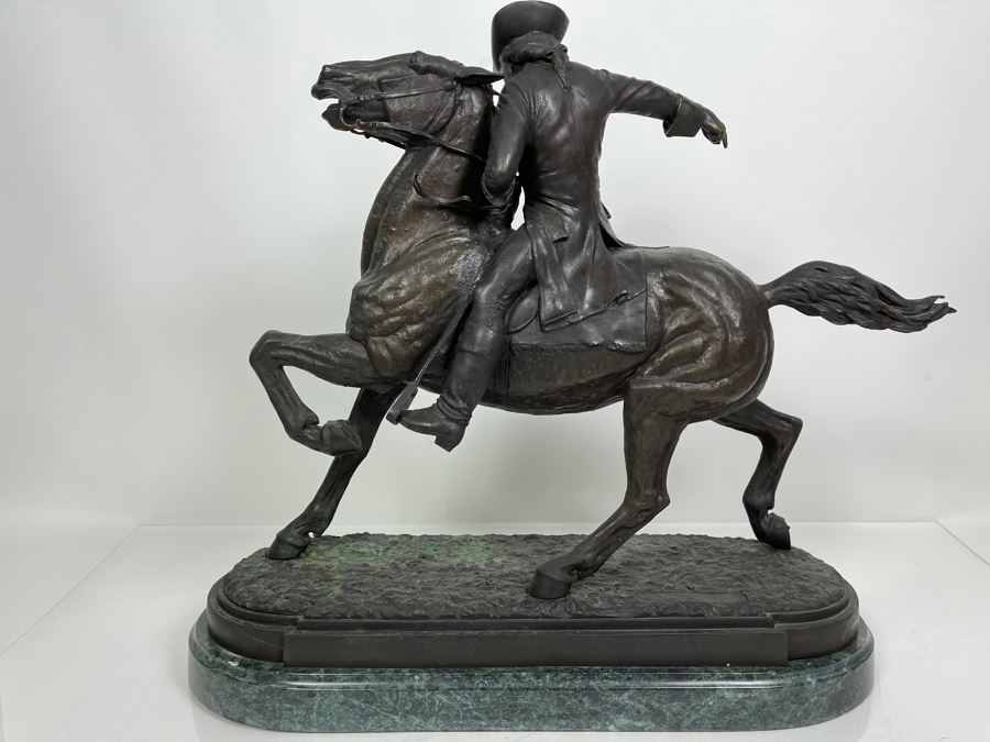 Signed Max Turner Bronze Sculpture On Marble Base Titled 'Paul Revere' After Cyrus Edwin Dallin 21W X 8D X 20H 73lbs [Photo 23]