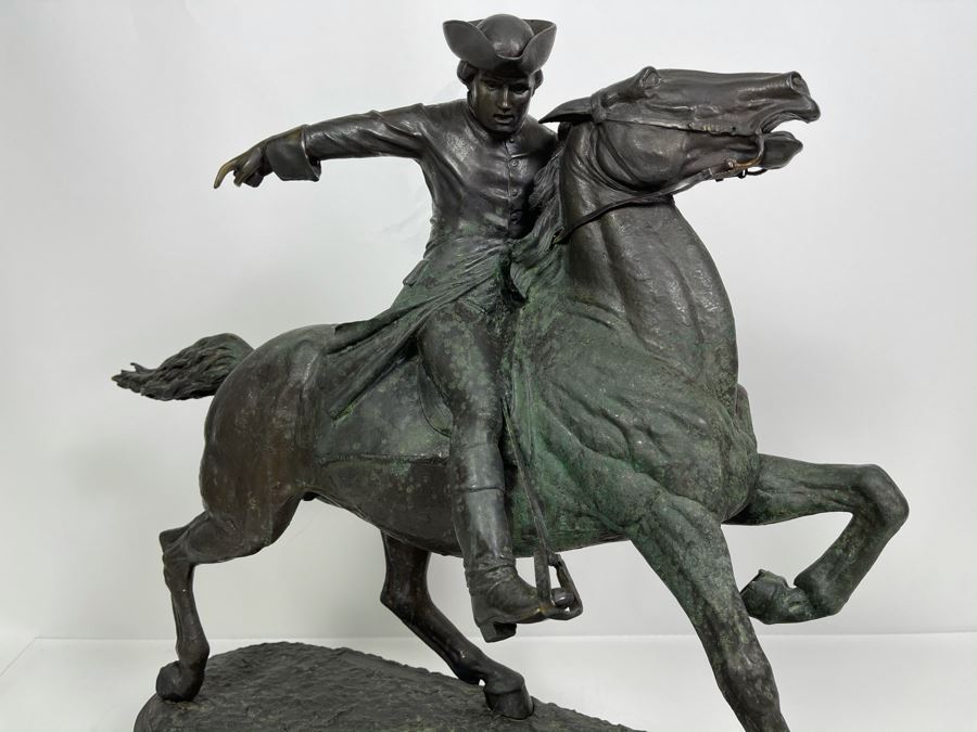 Signed Max Turner Bronze Sculpture On Marble Base Titled 'Paul Revere' After Cyrus Edwin Dallin 21W X 8D X 20H 73lbs [Photo 13]