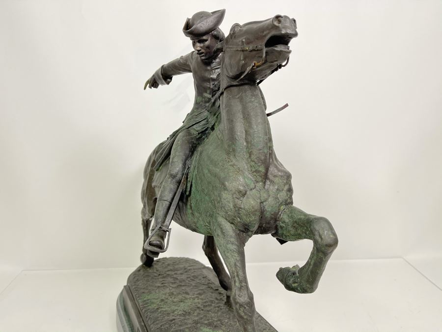 Signed Max Turner Bronze Sculpture On Marble Base Titled 'Paul Revere' After Cyrus Edwin Dallin 21W X 8D X 20H 73lbs [Photo 17]