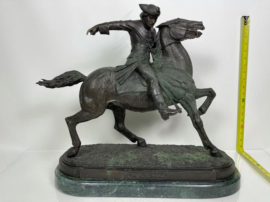 Signed Max Turner Bronze Sculpture On Marble Base Titled 'Paul Revere' After Cyrus Edwin Dallin 21W X 8D X 20H 73lbs [Photo 1]