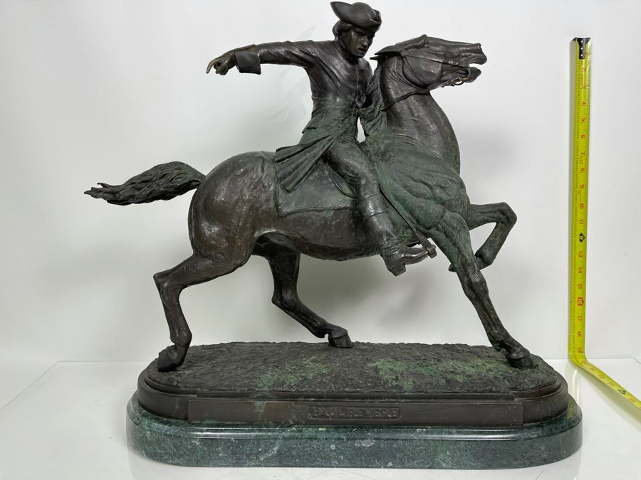 Signed Max Turner Bronze Sculpture On Marble Base Titled 'Paul Revere' After Cyrus Edwin Dallin 21W X 8D X 20H 73lbs [Photo 3]