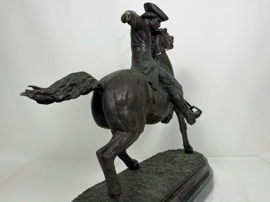 Signed Max Turner Bronze Sculpture On Marble Base Titled 'Paul Revere' After Cyrus Edwin Dallin 21W X 8D X 20H 73lbs [Photo 35]
