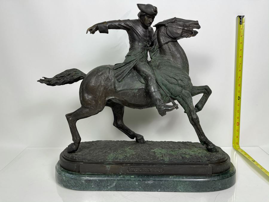 Signed Max Turner Bronze Sculpture On Marble Base Titled 'Paul Revere' After Cyrus Edwin Dallin 21W X 8D X 20H 73lbs [Photo 2]