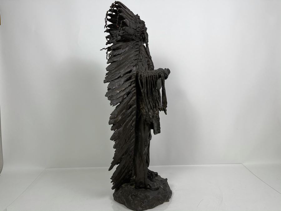 Signed Max Turner After Carl Kauba Bronze Sculpture Of Native American Indian Warrior 26H X 14W X 10D 53lbs [Photo 23]
