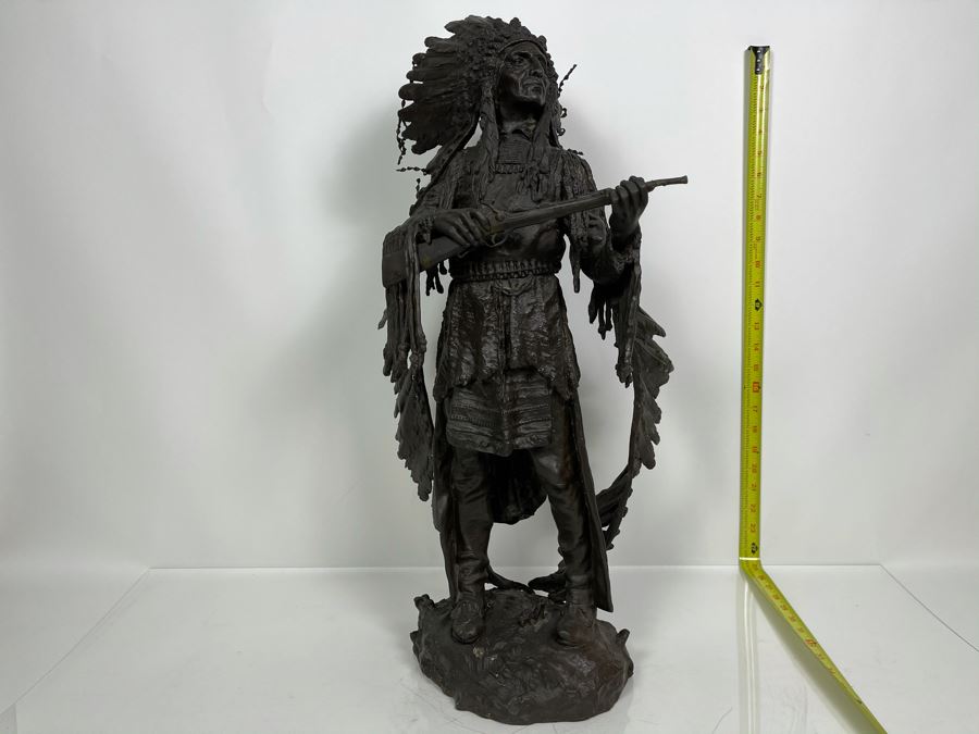 Signed Max Turner After Carl Kauba Bronze Sculpture Of Native American Indian Warrior 26H X 14W X 10D 53lbs [Photo 2]