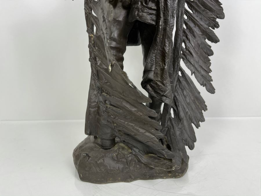 Signed Max Turner After Carl Kauba Bronze Sculpture Of Native American Indian Warrior 26H X 14W X 10D 53lbs [Photo 33]