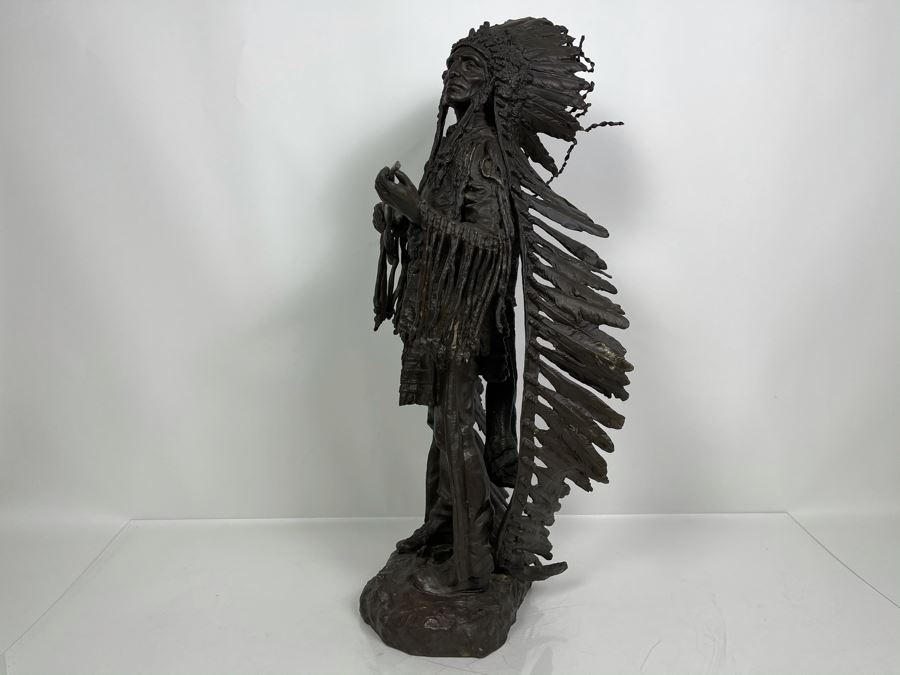 Signed Max Turner After Carl Kauba Bronze Sculpture Of Native American Indian Warrior 26H X 14W X 10D 53lbs [Photo 8]