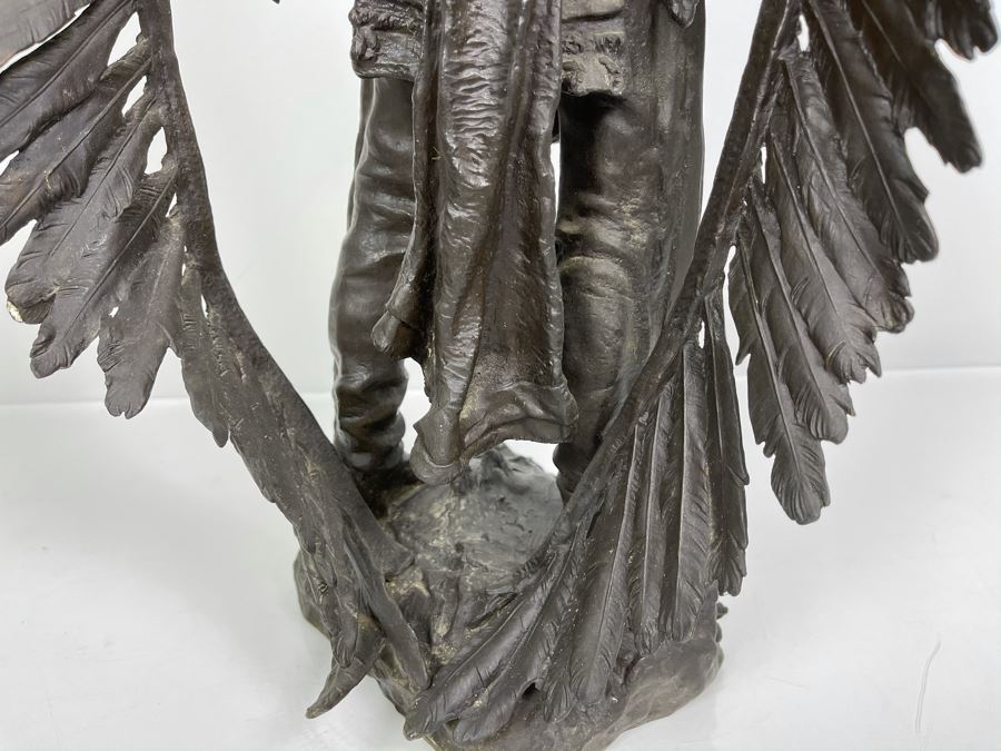 Signed Max Turner After Carl Kauba Bronze Sculpture Of Native American Indian Warrior 26H X 14W X 10D 53lbs [Photo 29]