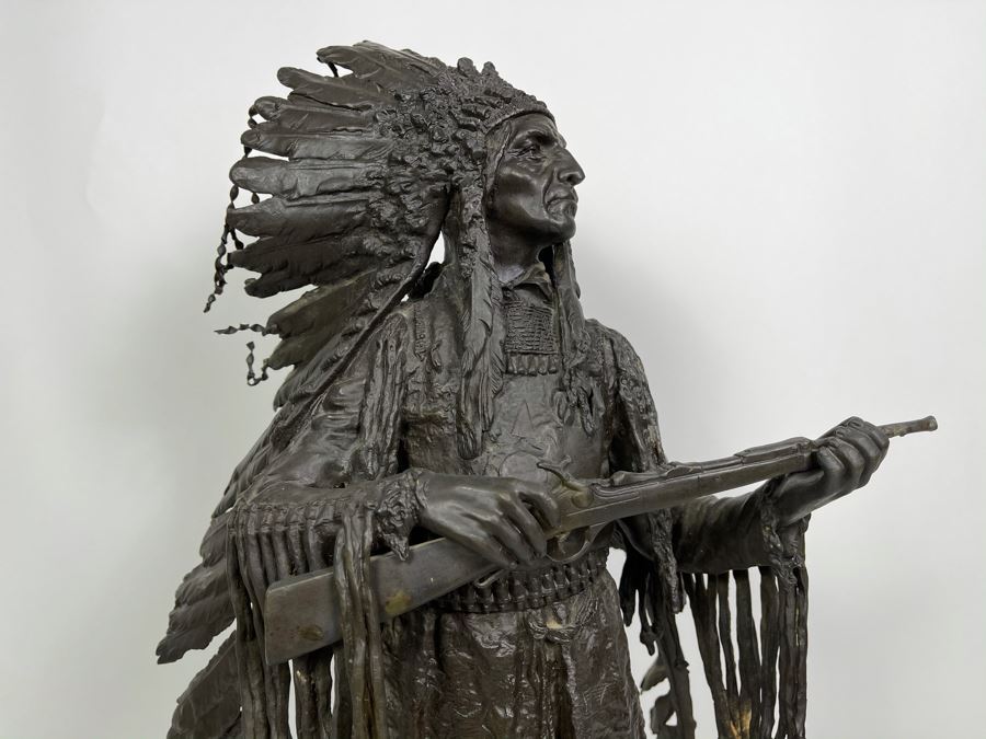 Signed Max Turner After Carl Kauba Bronze Sculpture Of Native American Indian Warrior 26H X 14W X 10D 53lbs [Photo 14]