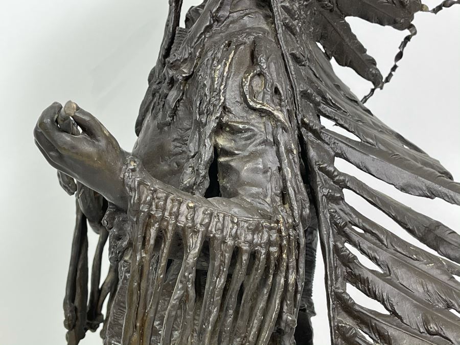 Signed Max Turner After Carl Kauba Bronze Sculpture Of Native American Indian Warrior 26H X 14W X 10D 53lbs [Photo 11]
