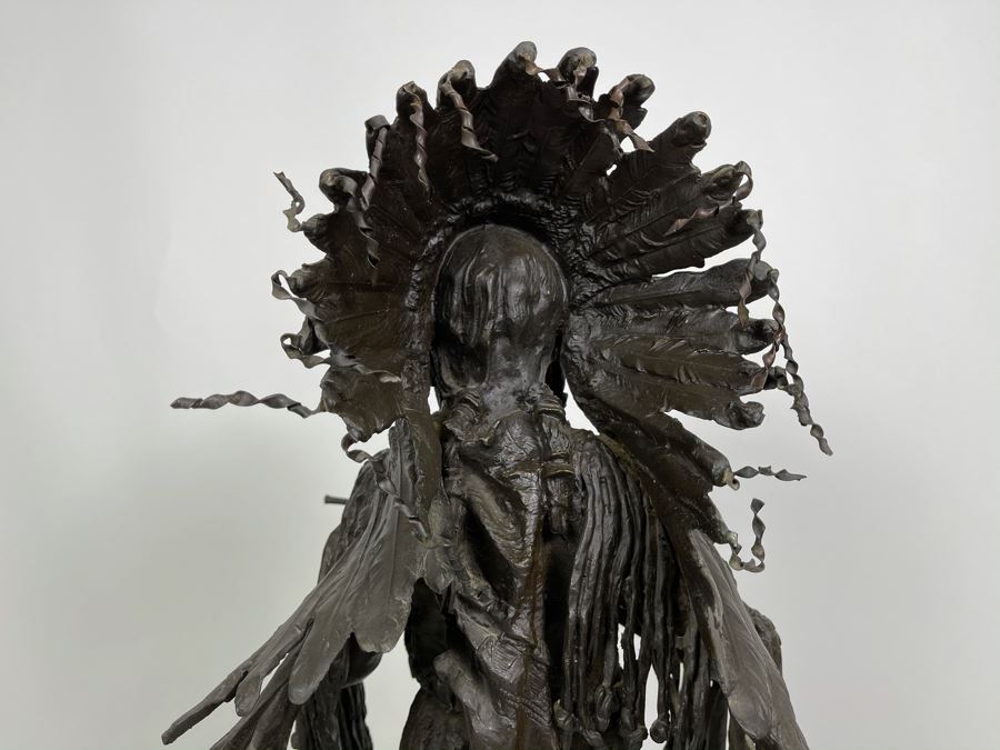 Signed Max Turner After Carl Kauba Bronze Sculpture Of Native American Indian Warrior 26H X 14W X 10D 53lbs [Photo 26]