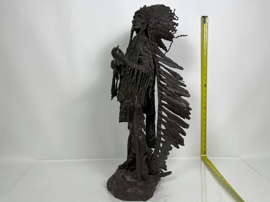 Signed Max Turner After Carl Kauba Bronze Sculpture Of Native American Indian Warrior 26H X 14W X 10D 53lbs [Photo 6]