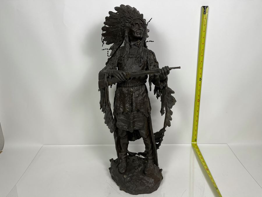 Signed Max Turner After Carl Kauba Bronze Sculpture Of Native American Indian Warrior 26H X 14W X 10D 53lbs [Photo 4]