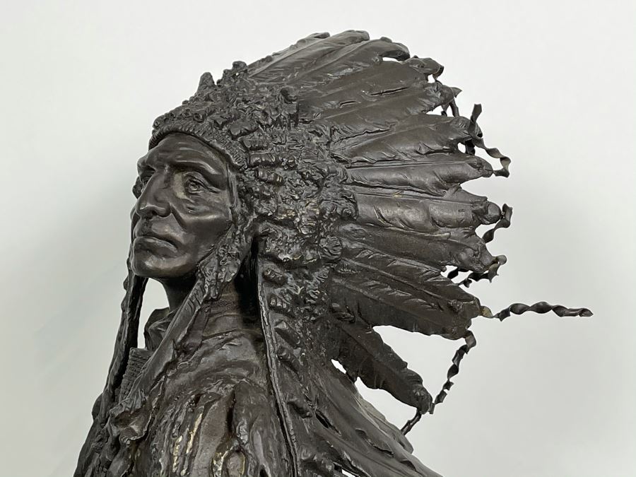 Signed Max Turner After Carl Kauba Bronze Sculpture Of Native American Indian Warrior 26H X 14W X 10D 53lbs [Photo 10]