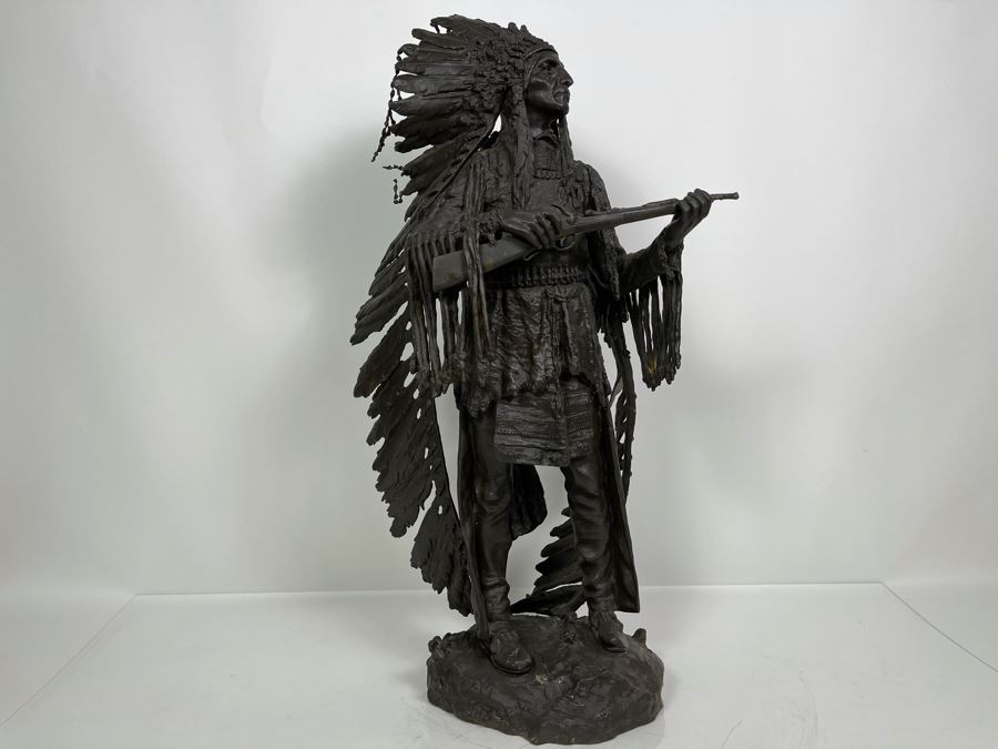 Signed Max Turner After Carl Kauba Bronze Sculpture Of Native American Indian Warrior 26H X 14W X 10D 53lbs [Photo 13]