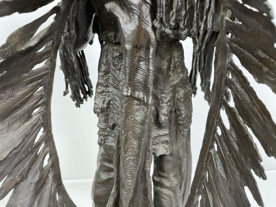 Signed Max Turner After Carl Kauba Bronze Sculpture Of Native American Indian Warrior 26H X 14W X 10D 53lbs [Photo 28]