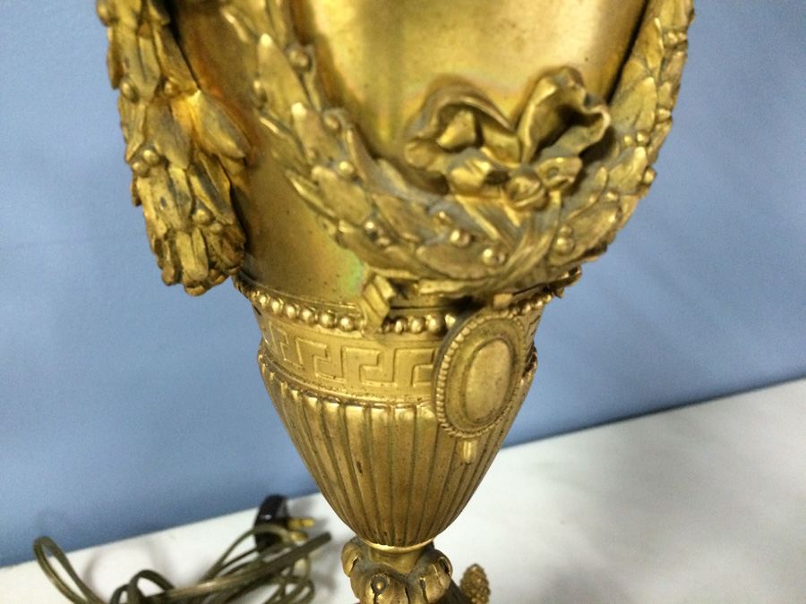 Stunning Pair of Ornate Dore? Gilded French Candelabra Lamps with Cherubs