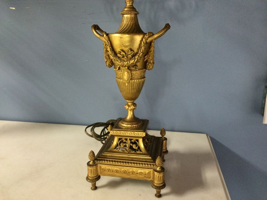 Stunning Pair of Ornate Dore? Gilded French Candelabra Lamps with Cherubs