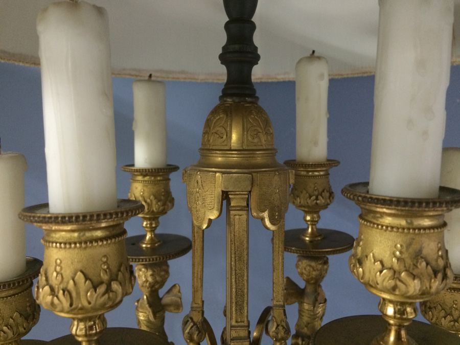 Stunning Pair of Ornate Dore? Gilded French Candelabra Lamps with Cherubs
