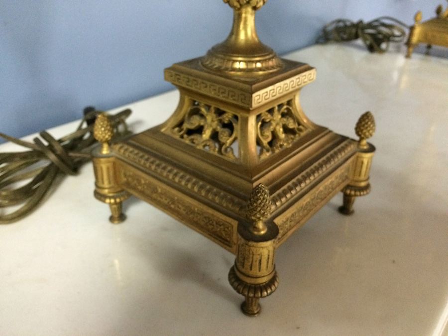 Stunning Pair of Ornate Dore? Gilded French Candelabra Lamps with Cherubs